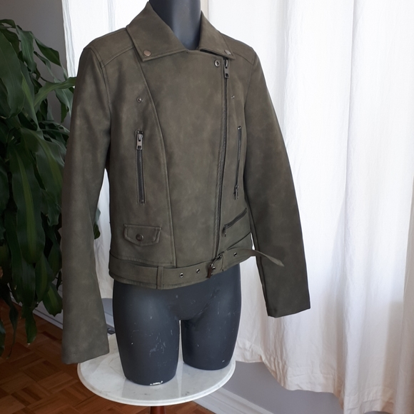 Army green FAUX leather jacket - Picture 1 of 9